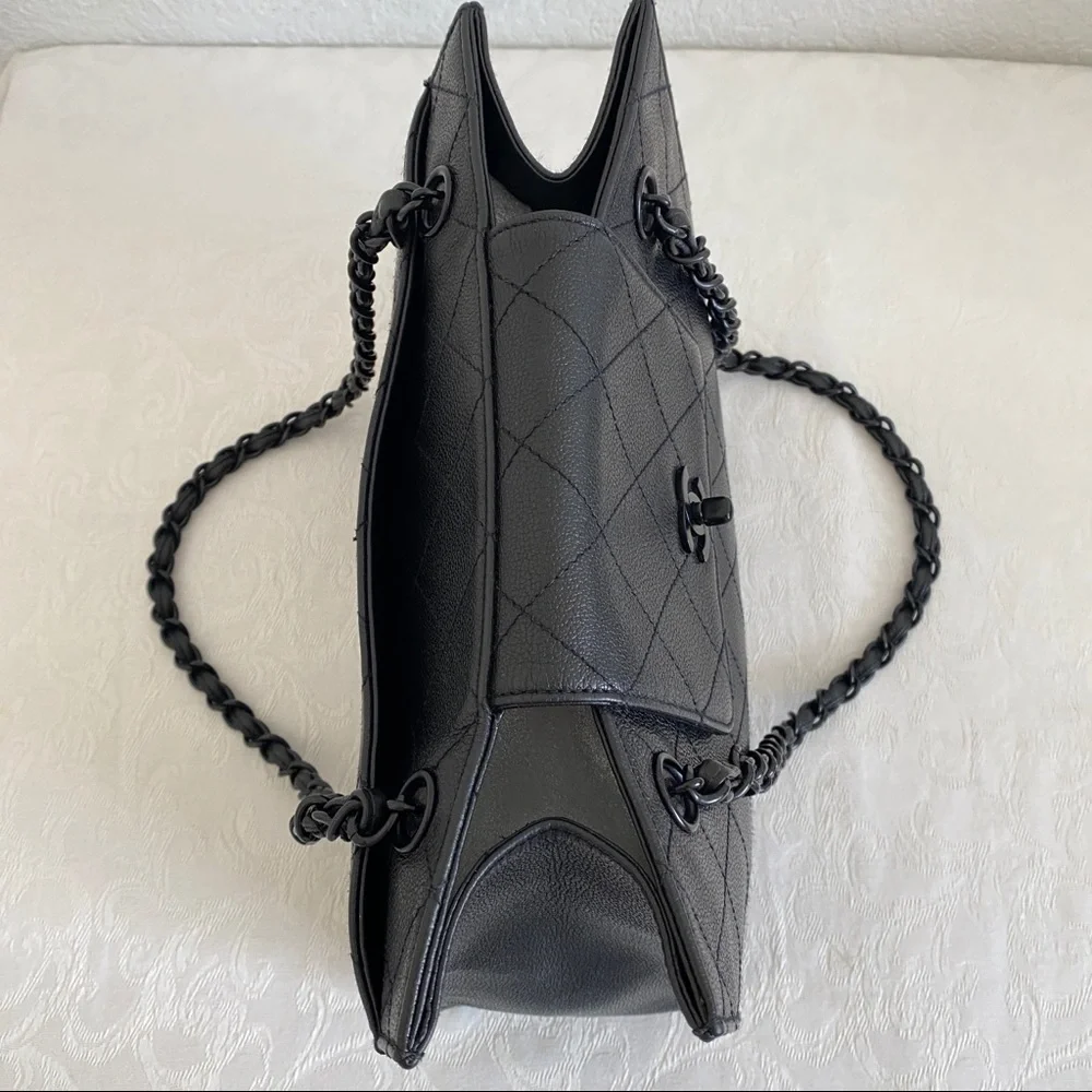 Chanel black quilted leather tote